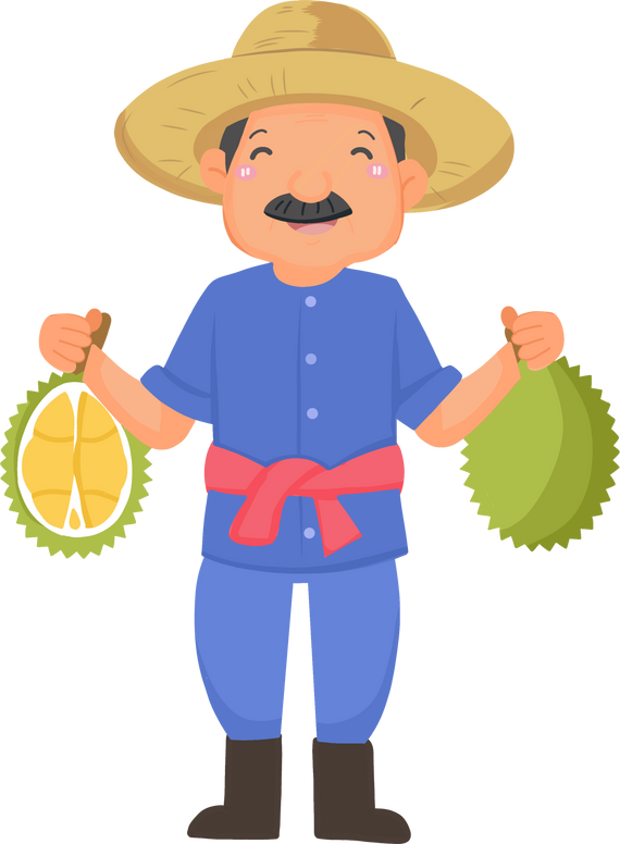 man farmer holding durian, agricultural Cartoon character illustrations